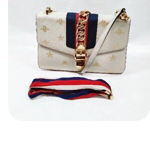 Gucci White Crossbody Bag with Gold and Blue Accents